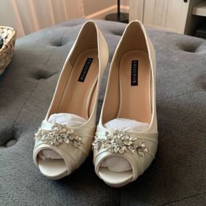 Ivory silk open toe heels
